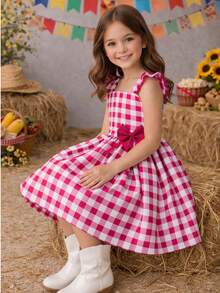 Children's Dress For June Party, Plaid, Off-The-Shoulder, , Adjustable Lastex, Round Ruffle Skirt, Charming Look, Modern, Country Themed Clothing, Loose Look, Comfortable, Lightweight Fabric, Flexible Modeling, Perfect Fit, Ideal, Quadrilha, School, Events, Monthiversary, Photo Shoot, Typical São João Party, Cheerful Look, Current Style, Fashionable Girl, Well-Finished Clothing, High Quality, Soft Touch, Free Movement, Guaranteed Comfort, Timeless Piece, Classic Style, Commemorative Clothing, Charming Girl's Clothing, Traditional Print, Cultural Clothing, Sophisticated Children's Clothing, Delicate Look, Versatile Clothing, June Party Clothing, Elegant Girl, Made With Careful Details, Colorful Look, Inspired By June Traditions, Clothing That Values Comfort, Freedom Of Movement, Impeccable Appearance, Ideal Gift, Charming Girls - Màu Hồng Tươi - Xem 2