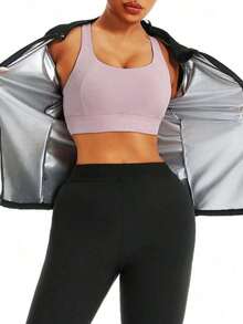 1pc 2024 New Women Outdoor Running/Fitness Long Sleeve Compression Shirt, With Zipper, Sauna Workout Sweat Activewear For Weight Loss, With Zipper Waist Training, Suitable For Autumn And Winter Shapewear, Waist Trainer, Sauna Suit, Workout Sweat Vest, Women Sauna Shirt, Exercise Sweat Vest, Size Runs Small, Order One Size Up For Loose Fit Gym Accessories For Belly Slimming Girdles, Lumbar Girdles For Belly Slimming Corset Spring - 藏蓝色 - 查看 8