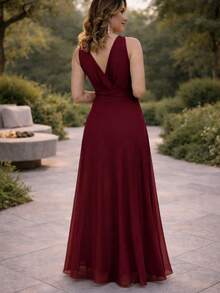 Long Party Dress With Chic Luxurious Terracotta Scarf. - Redwood - View 2