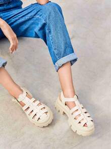 Coutgo Womens Platform Chunky Heels Sandals Gladiator Ankle Strap Heels Lug Sole Summer Fisherman Y2K Shoes - 裸粉色 - 查看 5