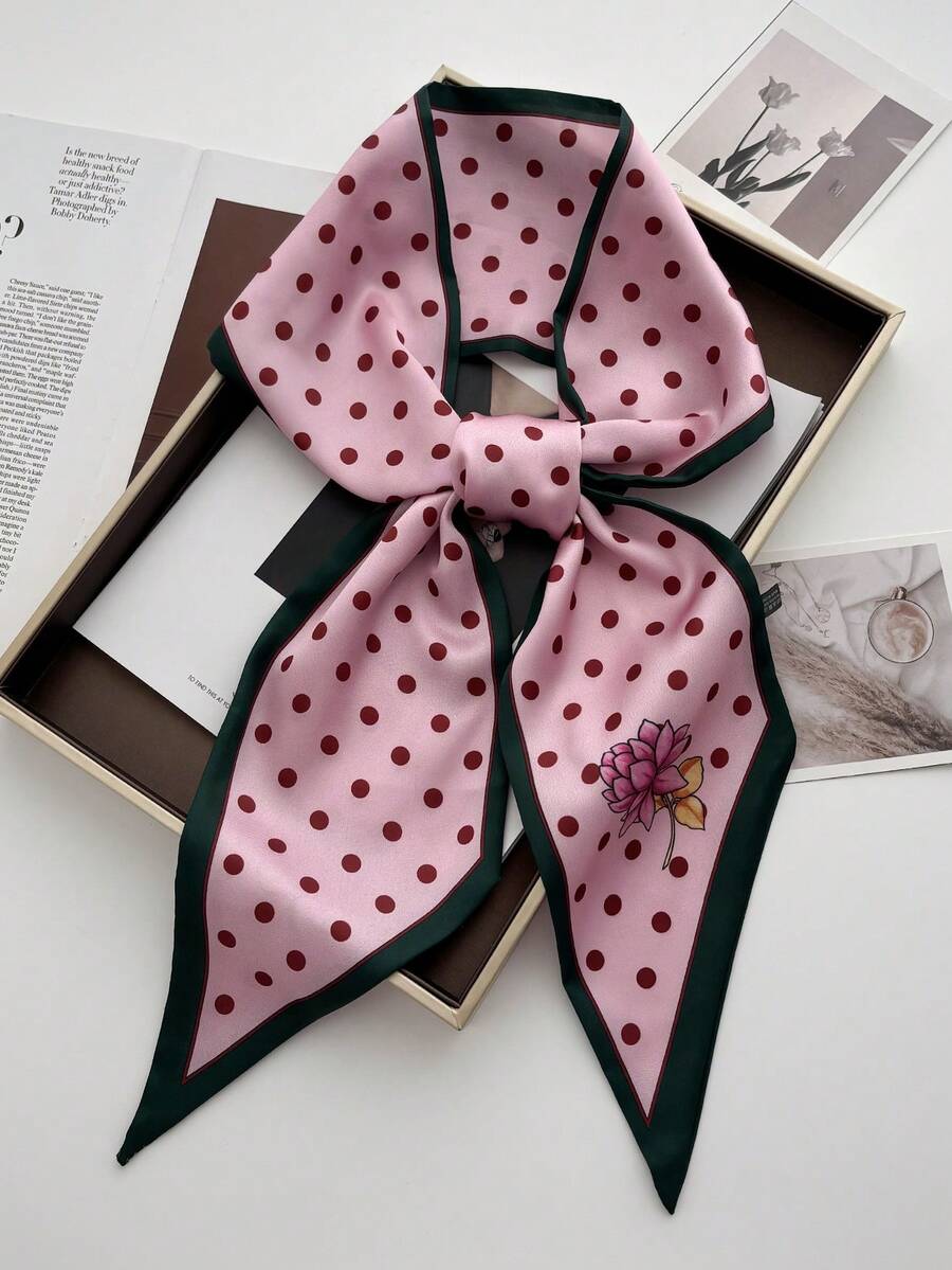 1条女士窄条纹长款真丝围巾,多功能装饰围巾,可作头巾、发带、手提包装饰,适合沙滩、假日等场合。 - 粉色 - 查看 1
