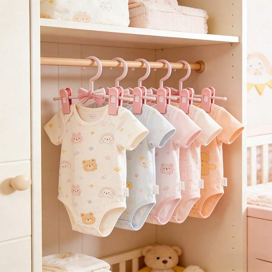 30 cái/20 cái/10 cái Móc treo quần mini chống trượt, kẹp quần có thể điều chỉnh, thu gọn, không đường may, dùng trong gia đình, chống trượt cho quần áo trẻ em. - Hồng - Xem 1