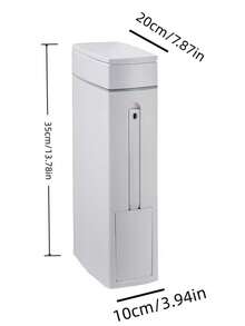 Papelera de baño delgada y ahorradora de espacio con tapa y soporte incorporado para el cepillo de inodoro, adecuada para espacios estrechos, para uso en el baño - Blanco - Ver 3