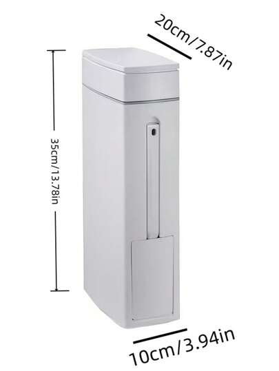 Slim Narrow Bathroom Trash Can With Press Lid And Toilet Brush Holder, Space Saving Odor Proof Gap Waste Bin