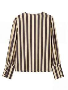 Women's Striped Long Sleeve Casual Shirt Spring - Brown - View 5