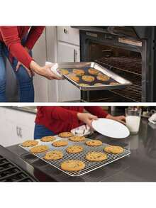 1pc Stainless Steel Baking Tray With Cooling Rack Set, Rust-Resistant Baking Pan, Thickened Rim, Suitable For Cooking And Baking, Eid Al-Fitr & Eid Al-Adha Supplies, Barbecue Tools - 31.5x24.5x2.5cm - View 3
