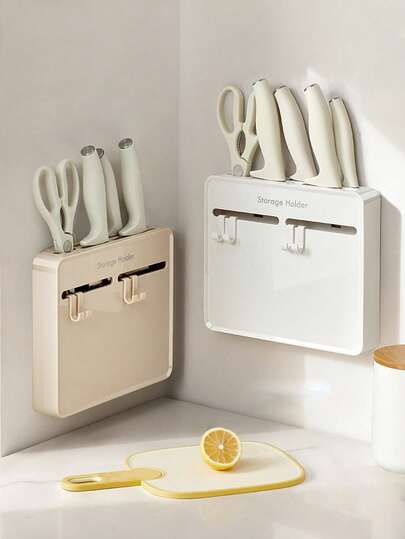 1pc Wall-Mounted Knife Holder Rack With Hooks, Can Store Peelers, Rags, Sponges And Other Kitchen Utensils