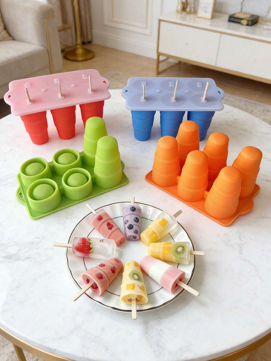 Molde de paletas de silicona de verano, molde de paletas de 6 cavidades y palitos, fabricante de helados de fácil liberación y reutilizable, adecuado para yogur congelado DIY, gelatina, paletas caseras - Multicolor - Ver 1