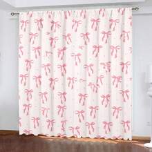 2D Flat - 2D Flat - Set Of Two Flat Curtains Featuring A Pink Ribbon Bow Design, With A Light Pink Backdrop Adorned With Playful Dots. These Charming Drapes Are Perfect For A Bedroom Or Living Room, Adding A Soft And Whimsical Touch To A Room, Window - 2pcs - 查看 8