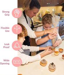 Prestee Reusable Piping Bags And Tips Set - 5 TPU 12-Inch Piping Bags With 5 Metal Icing Tips And 2 Couplers - Flexible And Durable Frosting Piping Kit For Cake Cupcake Cookie Decorating - Transparent - Màu A - Xem 5
