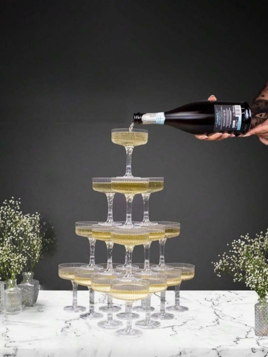Creative Champagne Tower Plastic Cup, Can Hold Wine, Cocktail, Beer, Beverage, Dessert. Elegant Artistic Champagne Glass Decor For Wedding Party - View 1