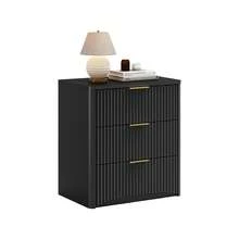 Classic Bedside Table With 3 Spacious Drawers – Unique Grooved Design, High-Quality Metal Handles & Quiet Runners – Sturdy Base – Black - Black - View 3