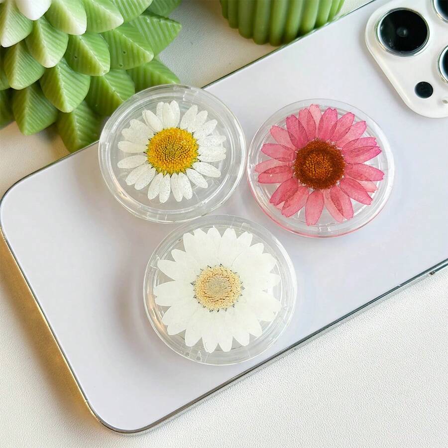 Colorful Daisy Print Phone Holder, Expandable Desktop Stand, Ring Grip, Compatible With Iphone, Android Phones, With Stand Base, Gift For Girls - Multicolor - View 1