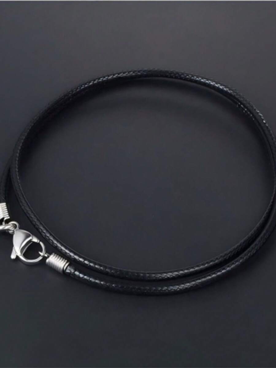 1条皮革项链，带扣绳，编织绳项链，男女通用，不锈钢扣，2.5毫米黑色皮革绳项链（不含吊坠） - 黑色 - 查看 1