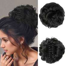 1pc Messy Hair Bun Clip Claw Jaw Wave Curly Hair Updo Clamp Ponytail Hairpin Synthetic Hair Hairpiece Suitable For Women - Natural Black - 黑棕色 - 查看 11