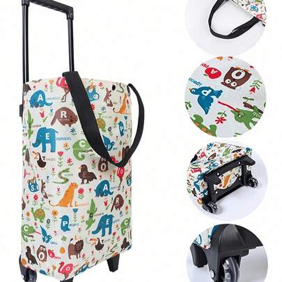 紧凑型可折叠带轮购物推车，可折叠便携购物袋，防水带轮购物手提袋，手推车购物袋，爬楼梯购物推车，沙滩推车，采用加厚防水牛津布制成，适合旅行购物、户外露营、野餐、聚会、海滩、露营、取货等场合，是居家好帮手和收纳整理好帮手。