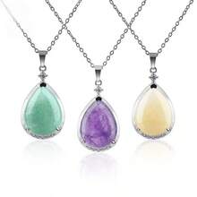 CUPIDCRYSTAL 天然水晶玛瑙宝石水滴吊坠，宝石水晶镶嵌合金，水晶项链，女士节日礼物 - 水滴項鍊 - 查看 3