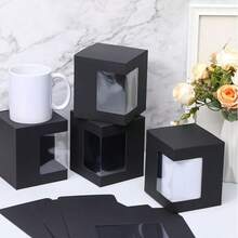 20pcs Gift Cup Boxes, Blank Sublimation Mug Packaging, Transparent Ceramic Coffee Cup Gift Boxes, Decorative Party Favor Gift Boxes With Lids - Black - View 2