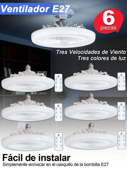 6 piezas 25.5CM LED Luz de Techo con Ventilador, Luces de Ventilador de Techo,Luz blanca,Control Remoto,luminación Moderna de Ventilador para Salón, Comedor, Dormitorio, Oficina, 6500K/50W,110V