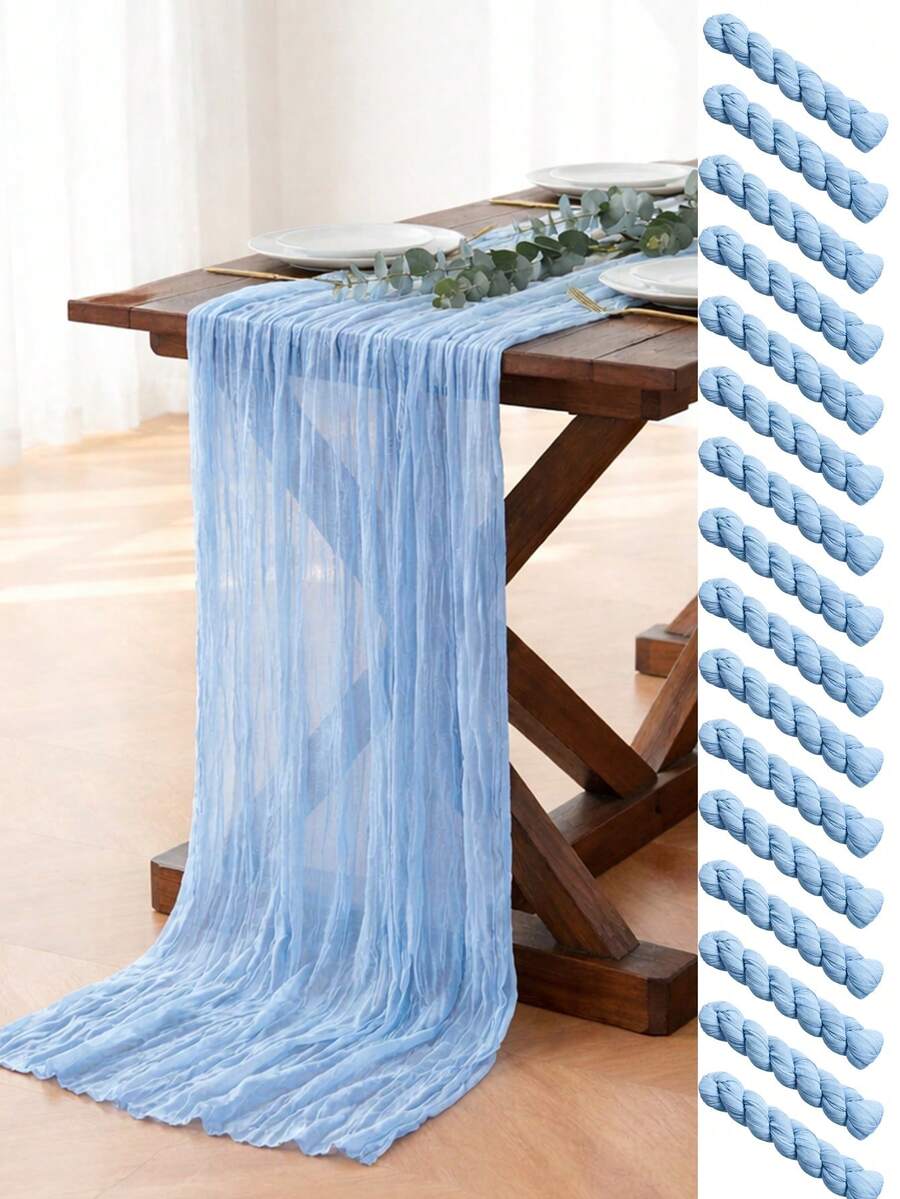 Bộ 1/5 khăn trải bàn voan màu xanh nhạt, trang trí bàn ăn tiệc cưới, khăn trải bàn cho sinh nhật, đám cưới, kỷ niệm, tiệc gia đình, trang trí bàn ăn tự làm, voan cưới, trang trí nhà cửa, trang trí tiệc em bé, trang trí lưng ghế bằng voan, trang trí năm mới 2026, khăn trải bàn năm mới. - Màu xanh nhạt - Xem 1