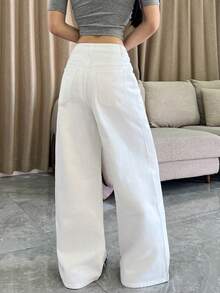 1 chiếc quần jeans nữ ống rộng dáng suông, thoải mái, phong cách đường phố Mỹ, đa năng cho mọi mùa (Không bao gồm thắt lưng/phụ kiện) Màu trắng - trắng - Xem 8