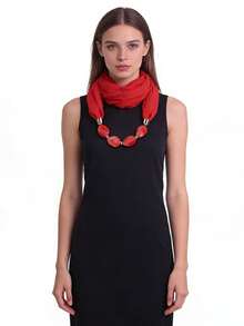 1pc Solid Color Ring Scarf With Pearl Necklace Accessory,Beach,Holiday - Multicolor - View 1