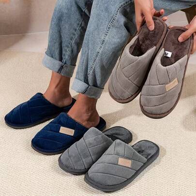 Fashionable New Comfortable Slip-On Slippers, Warm Plush Slide Sandals With English Text Logo For Couples