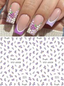 2pcs/Set 3D Purple Daisy Nail Stickers, Elegant Small Daisy Petal Self-Adhesive Slider Nail Art Decor Accessories, Suitable For Spring/Summer Wild Flower Nails - Multicolor - View 8