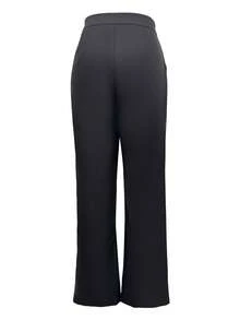 Pantalones anchos de cintura alta elegantes para mujer en color negro - Moda sofisticada, perfectos para el trabajo y la vida en primavera - Negro - Ver 5
