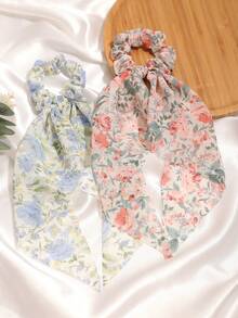 3pcs Chiffon Pearl Summer New Triangle Scarf Ribbon Long Flare Flower Print Casual Bohemian Retro Palace Style Party Polyester Fiber (Polyester) All Season - Multicolor - View 2