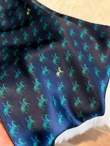 1 件女士新款花朵波点图案防晒可调节腰带时尚长三角仿丝围巾双层围巾，多功能领巾头巾春夏披肩配饰。 - 藏青小馬 - 查看 2