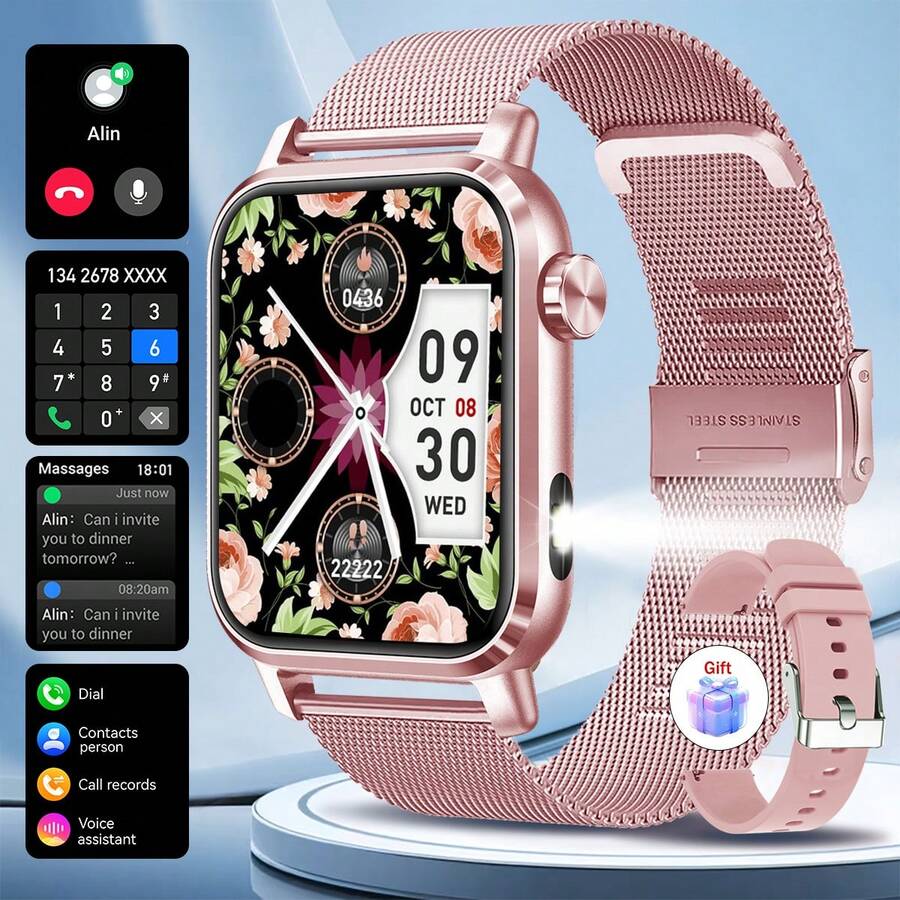 1.85 Inch Square Smart Watch For Men And Women, Full Touch Screen Smartwatch, Fitness Tracking, Wireless Call, LED Flashlight, Multiple Sports Modes, Music Control, Information Push, Remote Camera, Compatible With Android & IOS - 彩色 - 查看 1