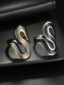 Set de 3 anillos de mujer con diseño geométrico exagerado en forma de S, anillos populares de moda - geometría - Ver 1