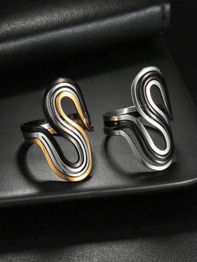 Set de 3 anillos de mujer con diseño geométrico exagerado en forma de S, anillos populares de moda