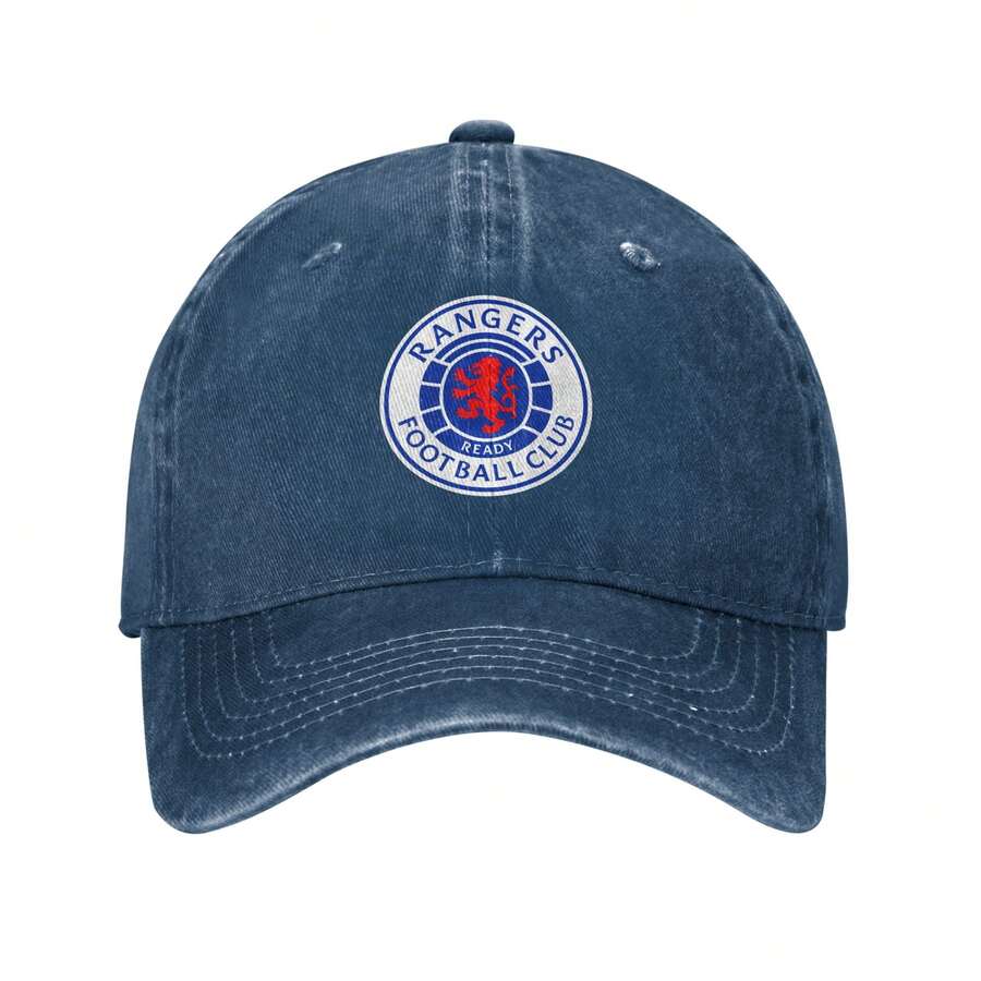 Rangers FC Logo  Vintage Baseball Cap, Washed Denim Adjustable Size, Casual Headwear | Denim Fabric Hat, Unisex Gifts - 藏蓝色 - 查看 1