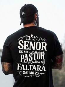 Camiseta con versículo cristiano, transpirable, de tela estampada a doble cara, antiencogimiento, de gran tama?o, urbana, suave y esencial para el día a día. - Negro - Ver 3