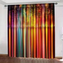 2pcs Glam Bohemian Abstract Color Splash Curtains - Semi-Sheer Polyester Drapes With Multicolor Vertical Stripes In Pink, Orange, Yellow, Green, Blue, Purple, Red & White | Machine Washable Light Filtering Window Treatments For Living Room, Bedroom, - 2pcs - Xem 8