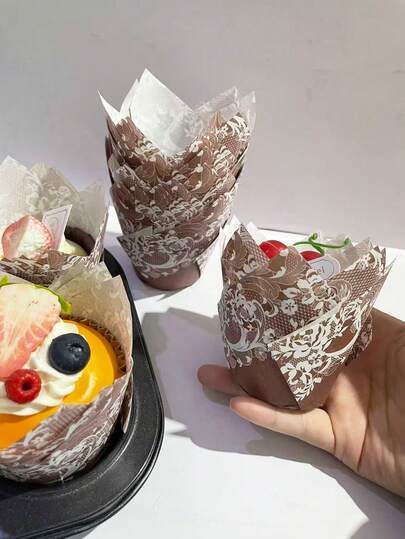 50 cái/100 cái/150 cái/200 cái giấy lót bánh cupcake hình hoa tulip ren, cốc nướng chống dính, thích hợp cho tiệc cưới, sinh nhật.