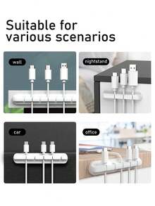 Phone Data Cable Organizer, Charging Cable Holder, Computer Earphone Cord Clip, Desk/Bedside/Car Self-Adhesive Cable Winder Clip - White - View 4