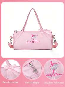 1pc Small Fashion Embroidered Dance Bag, Shoulder Bag, Travel Bag, Team Bag, Latin Ballet Bag, Fitness Bag, Travel Bag, Fashion Embroidered Ballet Dancer Matching Letter Design, Lightweight And Durable, Available In Pink And Purple, Zipper Opening, Polyester Lining, Adjustable Shoulder Strap, Suitable For Dance, Yoga, Travel And Daily Commute. - Multicolor - View 3