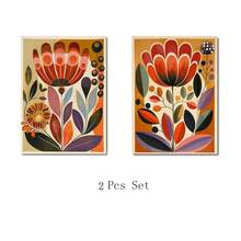 Lot de 2 affiches botaniques florales abstraites scandinaves sans cadre, peintures sur canevas de style vintage minimaliste du milieu du siècle nordique. Décoration murale moderne pour dortoirs, appartements, salons, chambres à coucher - A - Voir 11