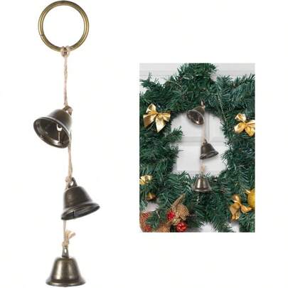 Vintage Hanging Bell Door Knob, Rustic Wall Hanging Bell On Rope Door Knob Decoration, Home Decor, 3 Small Bells