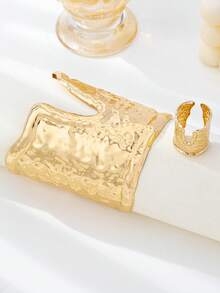 1 Set de anillos y pulsera de mujer con diseño geométrico hueco de estilo europeo y americano - Conjunto de pulsera chapada en oro - Ver 3