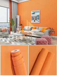1 Roll Of Maca Orange Texture Wallpaper, Instant Peeling Sticker Contact Paper, Suitable For Walls, Removable Waterproof, Kitchen, Cabinets, Vinyl Packaging Self-Adhesive Wallpaper, Bedroom, Bathroom, Home Decoration - Orange Color - View 3