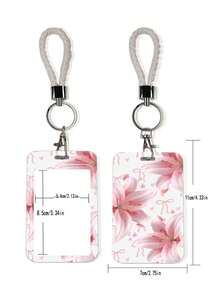 1pc ABS Pink Lily Flower Card Holder, High-Quality Student/ID Card Protector With Woven Lanyard, Lightweight & Portable For Commuting, Office, Daily Use - Rectangle - View 7