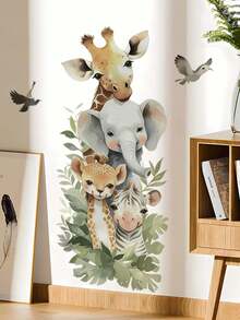 Watercolor Cute Animal Wall Stickers, Cartoon Giraffe Elephant Squirrel Cat Bear Wall Decals, Removable Self-Adhesive Mural Stickers For Nursery, Kids Room, Bedroom, Living Room, Home Decor, Room Decor, Stickers, Wall Decor, Kitchen Decor, Bathroom Decor, Decor, Wall Art, Bedroom Decor, House Decor, Peel And Stick Wallpaper, Wall Paper Peel And Stick, Wall Art For Living Room - Multicolor - View 3