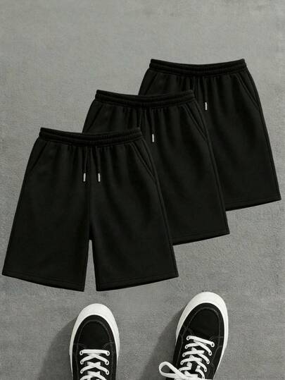 3pcs/Pack Teens Boys' Loose Solid Color Casual Shorts, Oversized Hip Hop Style, Summer Sports Shorts Buy 1 Get 2 Free