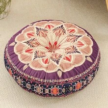 1个波西米亚风格靠垫/枕头，适用于冥想垫、椅垫、凳垫，聚酯纤维填充，短绒数码印花圆形垫，加厚填充 - A - 查看 13