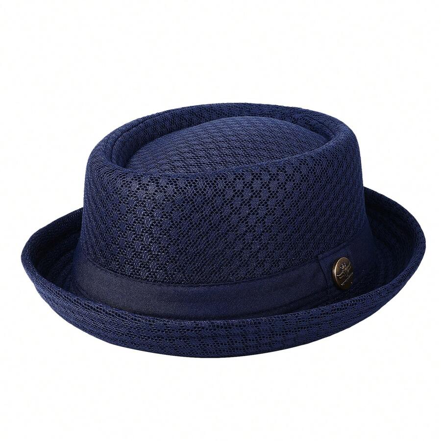 Rofusn 2 Pcs Mesh Pork Pie Straw Hat For Men Summer 1920S Costume Party Cap Fedora Dad Bowler Flat Top - C - View 1