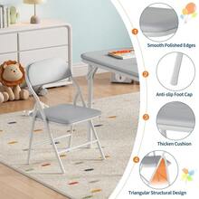 Juego de mesa y sillas plegables ultrasuaves y acolchadas de 5 piezas para niños – Muebles portátiles para actividades infantiles – Plegables para sala de estudio, comedor, guardería. - Gris - Ver 2